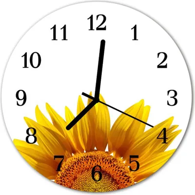 Produktbild von Glasuhr Wanduhr Küchenuhr Echt-Glas 30fi cm Blume gelb