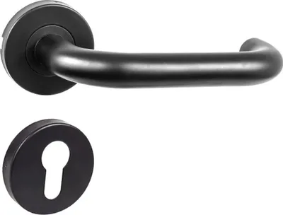 Produktbild von DOMINO Türgriff | PZ-Profilzylinder |  Drückergarnitur für Zimmertüren Türdrücker-Set | Rosetten-Garnitur Türbeschläge | Runde Rosette | UNO-R BLACK |