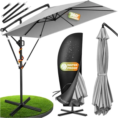 Produktbild von KESSER® Ampelschirm Holly Sonnenschirm Rechteckig mit und ohne LED Solar inkl. Abdeckung + Windsicherung mit Kurbel | Kurbel-Schirm mit Ständer UV-Schutz Aluminium Wasserabweisend Ø350cm Gartenschirm