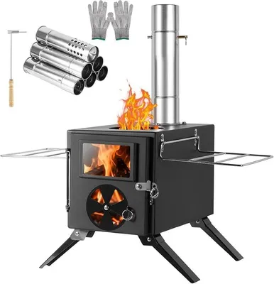 Produktbild von Zeltofen mini Holzofen Tragbarer Campingkocher Edelstahl Herd Campingofen Gartenofen mit Schornsteinrohre Werkstattofen für Zelt/Garten/Camping/Outdoor/Picknick/Kochen, Schwarz