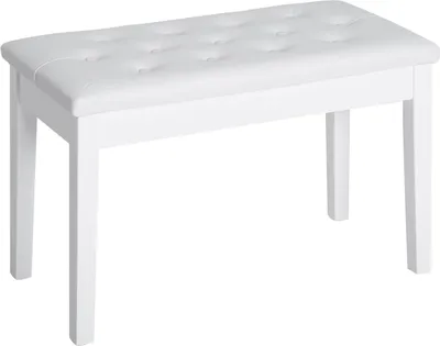Productafbeelding van Klapstoel voor piano, pianobank, traditionele landhuisstijl, make-up stoel, opbergruimte, rubberhout, kunstleer, wit, 76 x 36 x 50 cm