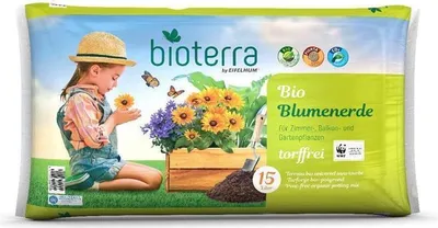 Produktbild von Bioterra Blumenerde Pflanzerde 15l TORFFREI Gartenerde Pflanzenerde WWF-