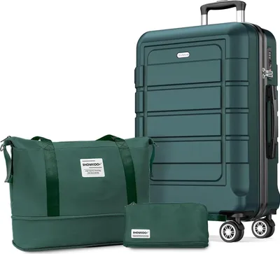 Image de SHOWKOO Set de valises XL coque dure ABS+PC 4 roulettes serrure TSA vert armée