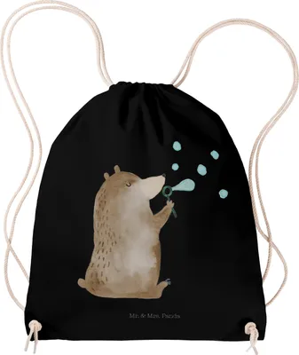 Produktbild von Mr. & Mrs. Panda Stoffbeutel Bär Seifenblasen - Schwarz - Geschenk, Jutebeutel, Säckchen, Teddy, Beutel, wander rucksack, Lustig Sein Glücklich Traurig Happy, Sportbeutel