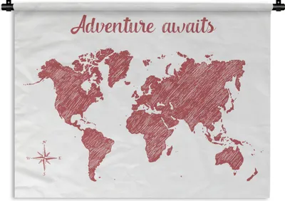 Produktbild von MuchoWow® Wandteppich Wandbehang Weltkarte - Rot - Weiß 90x67.5 cm Tapisserie Dekoration Wandtuch - Fototeppich - Wand-Skulpturen