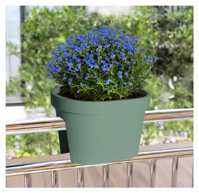 Produktbild von Balkon Geländer Blumentopf in waldgrün - 40x26 cm - Pflanztopf Blumenkübel Geländertopf oval