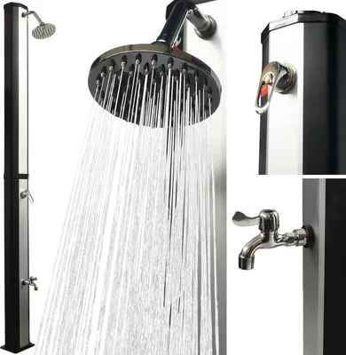 Immagine prodotto di VIESTA® Doccia Solare 35L con Lavapiedi – Soffione Orientabile – Doccia da Giardino senza Elettricità – Attacco Tubo – fino a 60°C