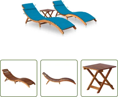 Produktbild von The Living Store Sonnenliegen 2 Stk. mit Tisch und Auflagen Massivholz Akazie