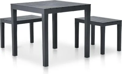 Produktbild von vidaXL Gartentisch mit 2 Bänken Kunststoff Anthrazit