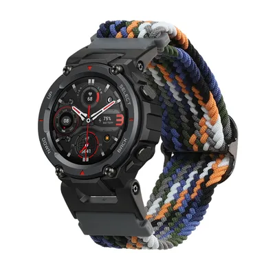 Produktbild von kwmobile Armband kompatibel mit Huami Amazfit T-Rex / T-Rex Pro - Nylon Fitnesstracker Sportarmband Band in Dunkelblau Gelb Weiß - Innenmaße von 14 -