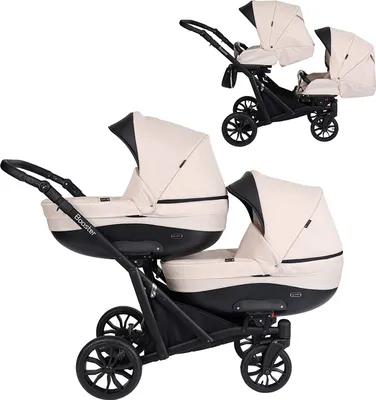 Produktbild von Kinderwagen BOOSTER 2 in 1 Komplettset Zwillingskinderwagen Geschwisterwagen Zwillingsbuggy Doppelkinderwagen (Creme)