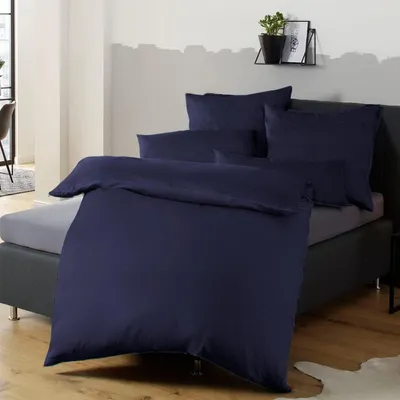 Produktbild von Soifox Bettwäsche-Set 155x220cm Dunkelblau aus Mikrofaser bügelfrei & knitterfrei mit Reißverschluss