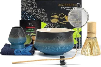Produktbild von Famanu Matcha Set - 7-teilig mit Bambusbesen und Schaufel - Gradient Navy Schwarz