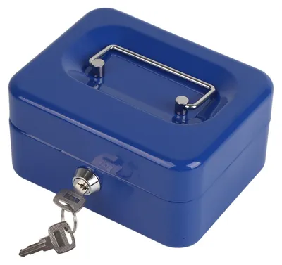 Imagen del producto de Caja fuerte portátil mini de 6 pulgadas, caja de seguridad para dinero con cerradura y llave, ideal para uso en oficinas y hogares, color azul