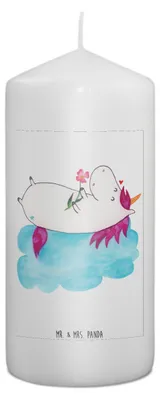 Produktbild von Mr. & Mrs. Panda Kerze Einhorn Verliebt 15 x 7 cm - Weiß - Geschenk, Freundin, Liebe, Erinnerungslicht, Unicorn, Einhörner, Erinnerungskerze, Stumpenkerze, Blockkerze