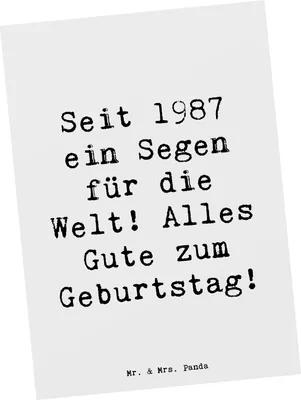 Produktbild von Mr. & Mrs. Panda Postkarte Spruch 1987 Geburtstag - Weiß - Geschenk, Postkarten, Geburtstagsgeschenk, Ansichtskarte, Happy Birthday, Grußkarte, Geburtstagswünsche, Alter