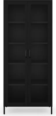 Produktbild von Vitrinenschrank Wohnzimmerschrank mit 4 Fachböden Vitrine Glitzernd Metall Schwarz