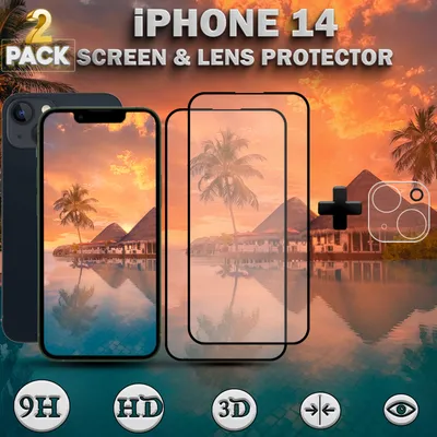 Obrázek produktu pro 2-PACK iPhone 14 ochrana displeje a objektivu z tvrzeného skla 9H