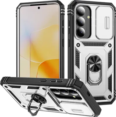 Produktbild von Hülle für Samsung Galaxy S26, Schiebe Kamera Schutz Stoßfest Schutzhülle mit Ringhalterung Ständer Kartenhalter Weiß