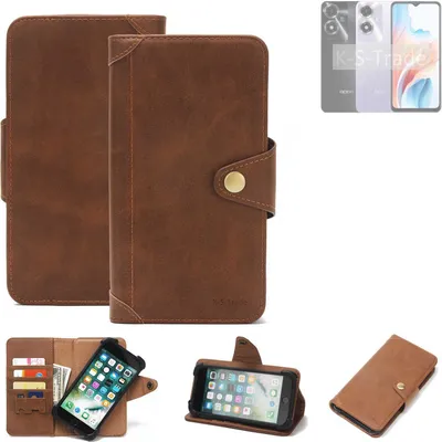 Produktbild von K-S-Trade Handyhülle kompatibel mit Oppo A2m Schutz Hülle Walletcase Bookstyle Tasche Case Handytasche Wallet Flipcase Cover PolyurethanBraun (1x)