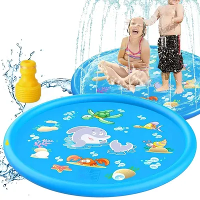 Produktbild von Wassersprinkler Spielmatte Planschbecken Wassermatte Fontäne Garten Kinder 100 cm Blau
