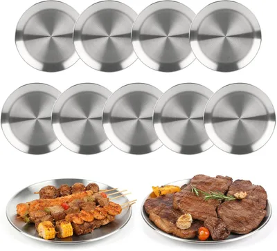 Obrázek produktu pro Kulatý talíř z nerezové oceli, průměr 20 cm, sada 9 kusů, vhodný do myčky