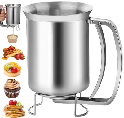 Imagen del producto de Dispensador de masa de acero inoxidable – Ø 10,5 x 12,5 cm – Dispensador de masa profesional – Dosificador de masa – Para crepes, pasteles, gofres