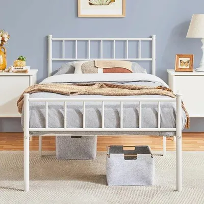 Produktbild von Famanu Metallbett - Einzelbett/Doppelbett 90 x 190 cm - Modernes Minimalistisches Design - Weiß
