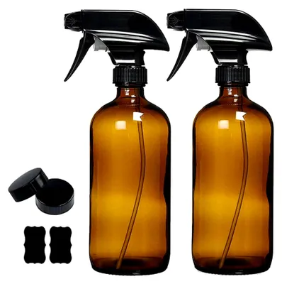 Produktbild von Braunglas Sprühflasche, Leere Glasflasche mit Verstellbarem Sprühkopf für Pflanzen, Friseur, Küche und Reinigungsmittel (2 x 500 ml)