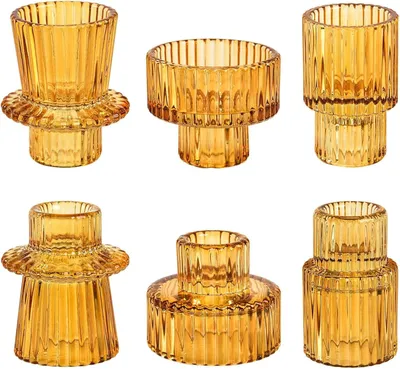 Immagine prodotto di Candele portacandele, set di 6 pezzi, color ambra, in vetro, per la tavola