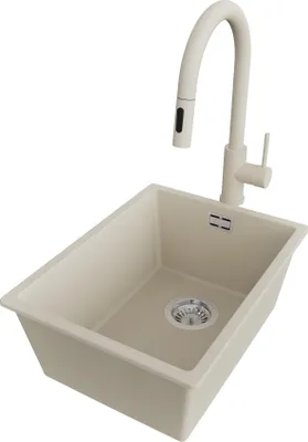 Produktbild von PRIMAGRAN Unterbauspüle Granit Beige 36x47cm, Spülbecken 1 Becken + Küchenarmatur 40x20cm + Ablauf-Set, Granitspüle ab 40er Unterschrank - London