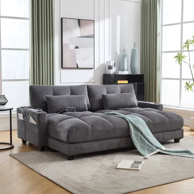 Produktbild von STILVORA Ecksofa Zweiteiliges Set Relaxsofa Loungesofa mit Becherhaltern&USB Anschluss,Palmensessel mit rollenden polstern,Mit Kopfschutz,Grau