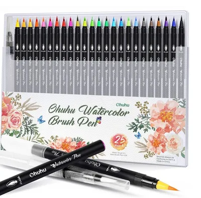 Obrázek produktu pro Akvarelové fixy OHUHU Watercolor Brush Pen, 24 ks + vodní štětec