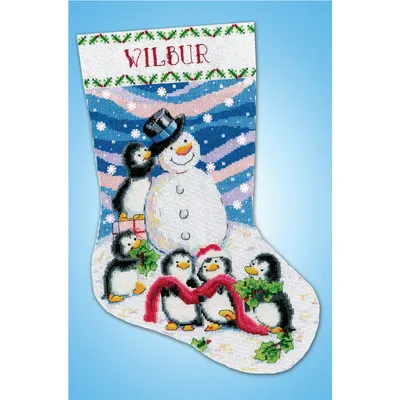 Produktbild von Design Works Kreuzstich Stickpackung "Weihnachtsstrumpf Dressing Frosty", Zählmuster, 43x30cm