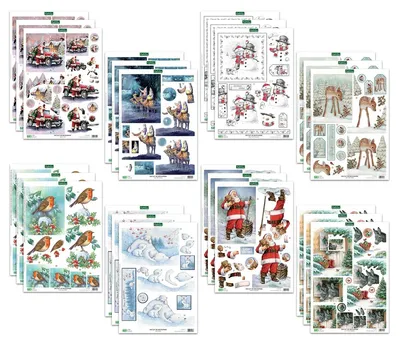 Zdjęcie produktu dla Świąteczne arkusze 3D decoupage 24 sztuki, zestaw do majsterkowania, do majsterkowania
