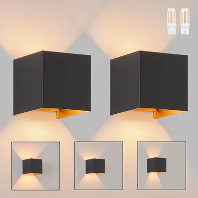 Image de ZMH Applique murale LED 2 PERSONNES Intérieur Up et Down Lampe extérieure Noir Or IP65 Etanche Faisceau réglable Blanc chaud G9 Spot mural pour salon Jardin Terrasse Couloir