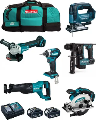 Produktbild von MAKITA Kit MK602 (DHR171 + DGA504 + DTD154 + DJR186 + DJV182 + DSS610 + 2 x 5,0 Ah + DC18RC + 2 x LXT600)