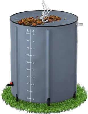 Produktbild von LARS360 200 Liter Faltbare Regentonne, Regenwassertonne, Regenwassertank, UV-stabil & witterungsbeständig, Mit Überlaufschutz & seitlicher Skala, Kompakt für Garten, Balkon, Camping, Dunkelgrau