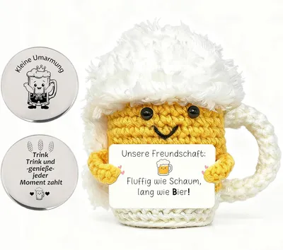 Productafbeelding van Gebreide bierbekers - Set van 2 - Cadeauset - Anti-stress gebreide bierpop - Pocket hug - Stresscadeau - Moedermaker