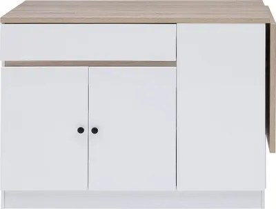 Produktbild von Kücheninsel mit MDF-Stauraum - Weiß und natürlich - HELOMY