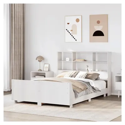 Produktbild von Bettgestell ohne Matratze Weiß 135x190 cm Doppelbett aus massivem Kiefernholz