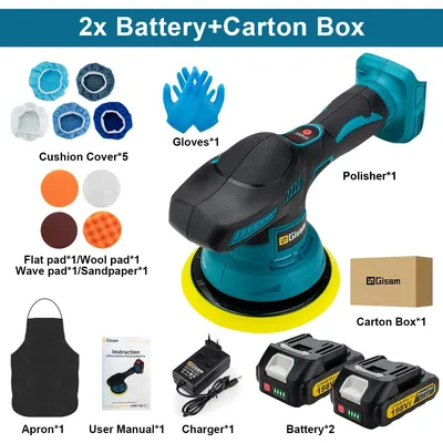 Produktbild von Akku Auto-Poliermaschine - Autopolierer 18V - 8 Gänge - 7000 U/min - Handgerät - Set mit 2 Akkus - Kabellos