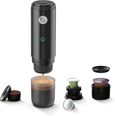 Tragbare Espressomaschine 3-in-1, 19 bar, Kapseln & Kaffeepulver, schwarz