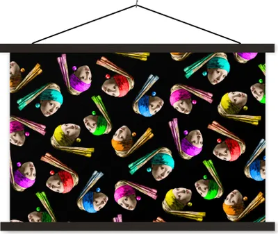Produktbild von MuchoWow® Textilposter Girl with a Pearl Earring - Muster - Regenbogen 120x80 cm mit schwarzem Rahmen - Wanddeko