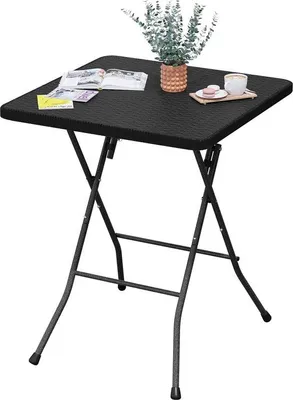 Obrázok produktu pre Skladací plastový kempingový stôl – ľahký – 61 x 61 x 73 cm – čierny