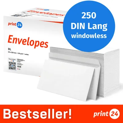 Productafbeelding van NIEUW: print24 Enveloppen zonder venster, DIN Lang, onbedrukt, 250 stuks