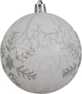 Produktbild von Weihnachtskugeln Kunststoff 8cm Schneeflocken Motiv 12er Set - Weiß