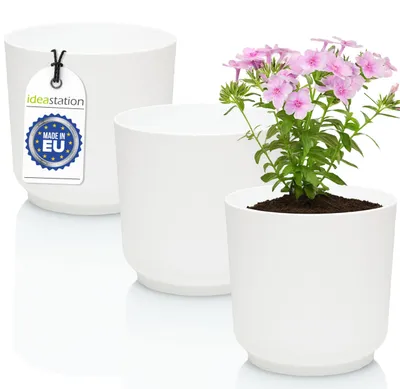 Produktbild von Set mit 3 Kunststoff-Blumentöpfen, 15 cm hoch, weiß