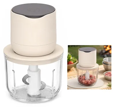 Produktbild von Elektrischer Mini Zerkleinerer 4-in-1, USB-C Küchenzerkleinerer mit Glasbehälter für Fleisch, Gemüse und Kräuter