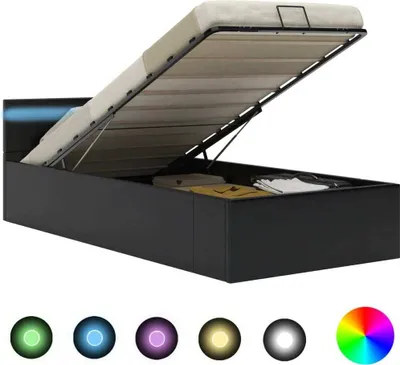 Image de Cadre de lit à rangement hydraulique sans matelas avec LED noir